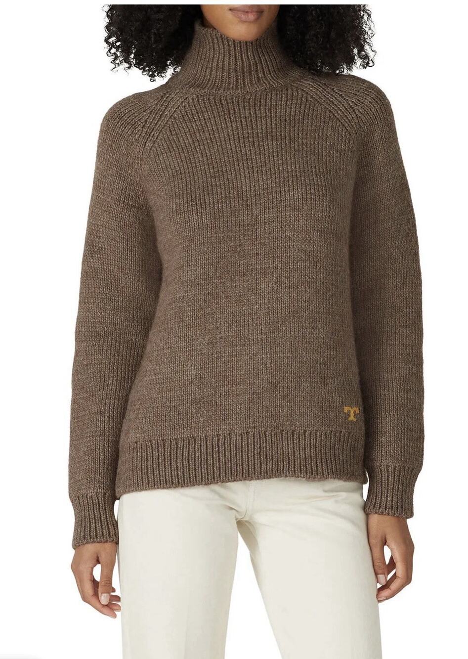 Tory Burch Wool Alpaca Raglan Turtleneck Dark Oatmeal Pullover Sweater Size M
